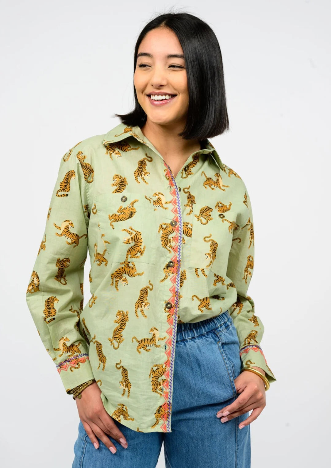 Tiger Embroidered Camp Shirt
