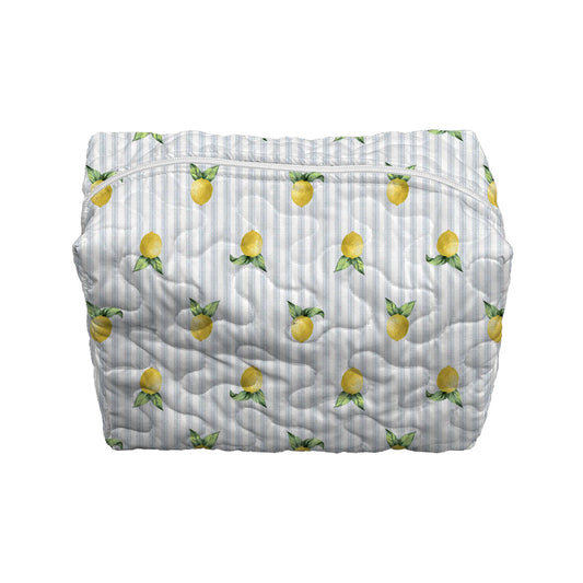 Lemon Sorbet Blue Quilted Large Makeup Bag