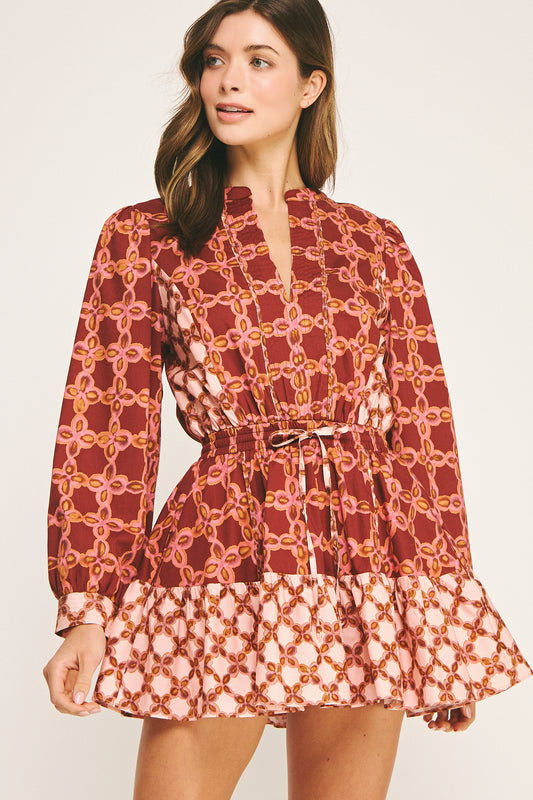 Printed Color Block Mini Dress