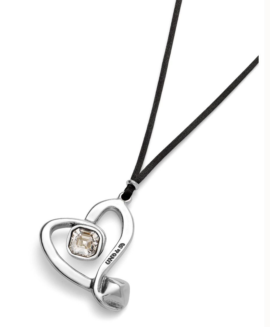 sterling silver plated metal alloy pendant with a double chain and a heart with crystal