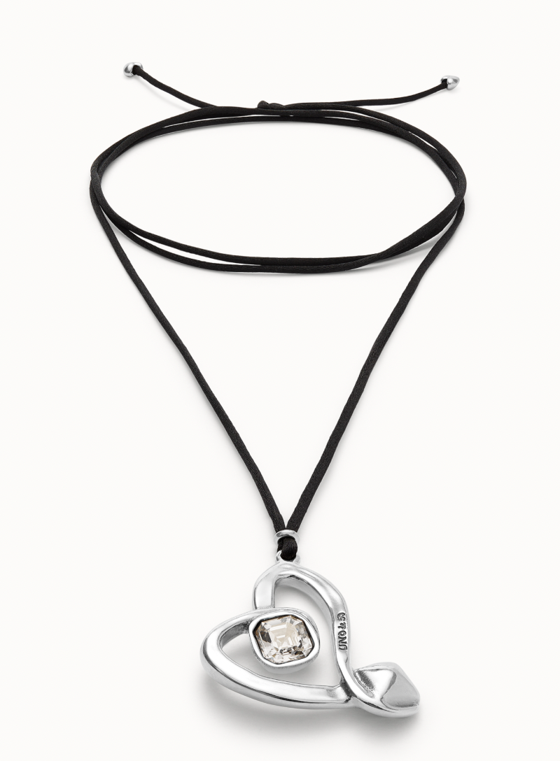 sterling silver plated metal alloy pendant with a double chain and a heart with crystal