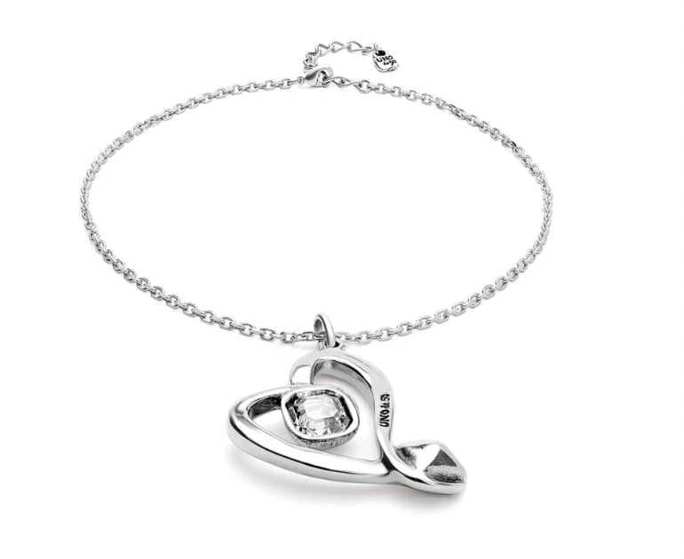 medium metal alloy pendant with sterling silver plating and faceted crystal heart