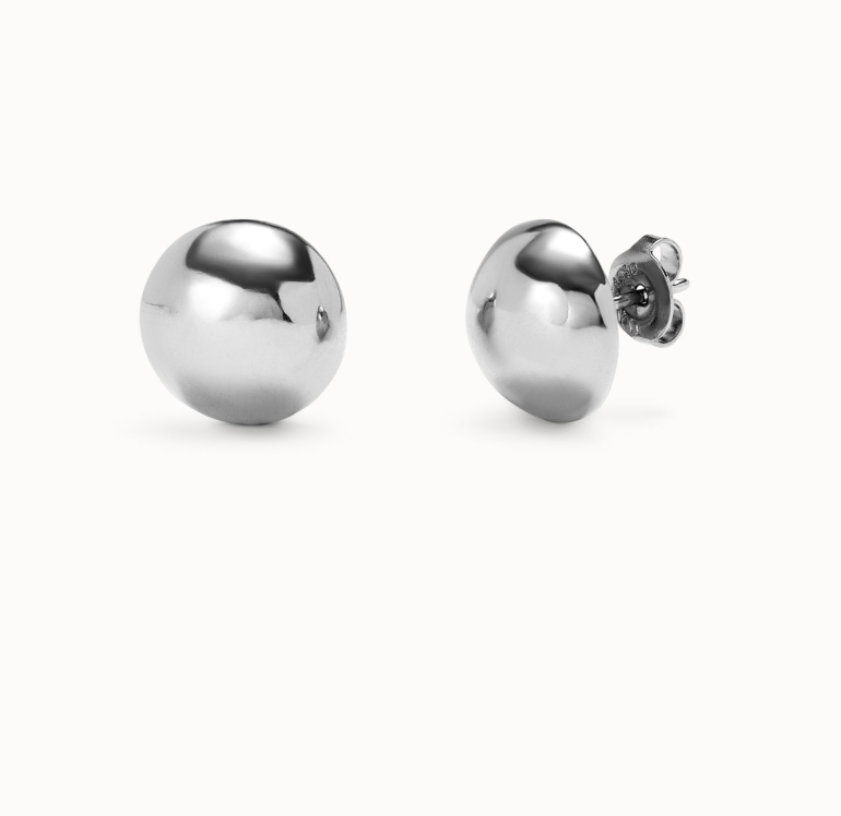 sterling silver plated metal alloy earrings in the shape of a half ball