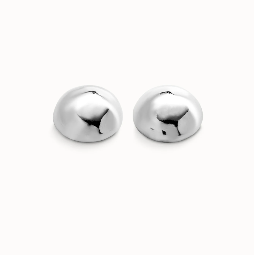 sterling silver plated metal alloy earrings in the shape of a half ball