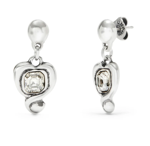 sterling silver plated metal alloy with heart and crystal earrings