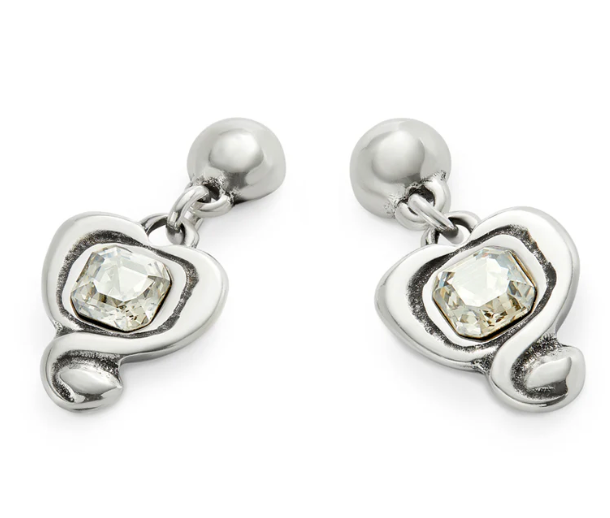 sterling silver plated metal alloy with heart and crystal earrings