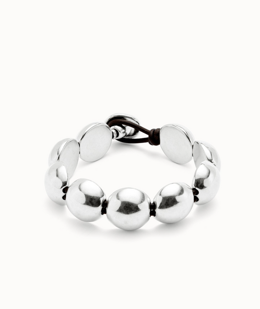 leather bracelet with large metal alloy beads plated in sterling silver M