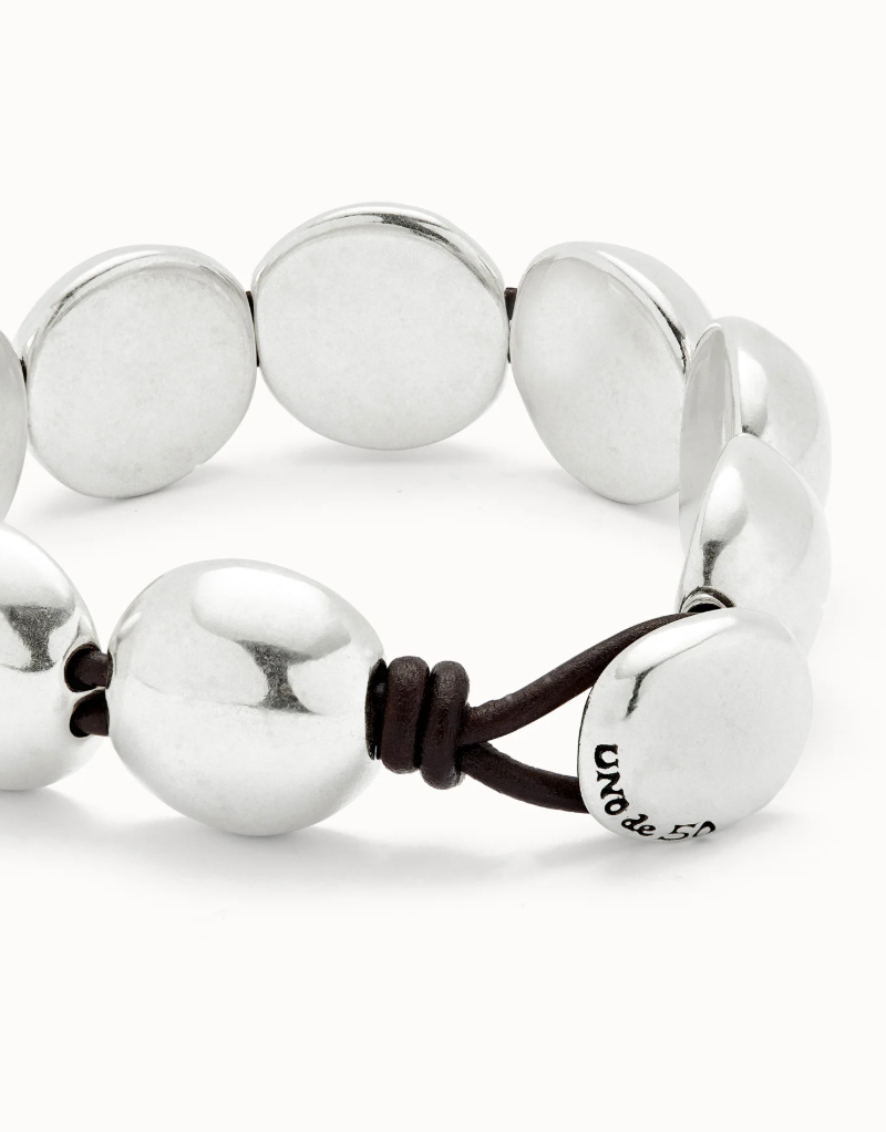 leather bracelet with large metal alloy beads plated in sterling silver M