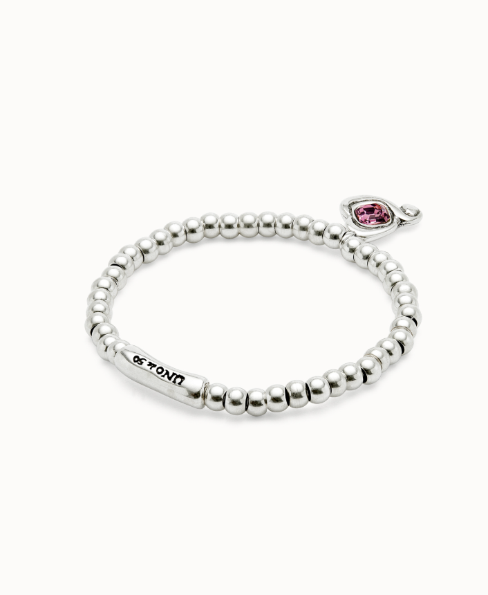 bracelet made of sterling silver plated metal alloy beads with pink crystal heart M