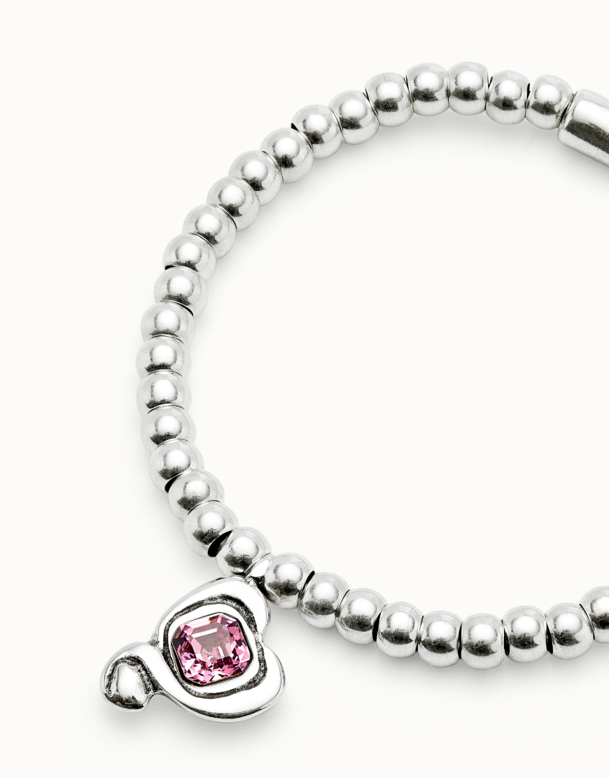 bracelet made of sterling silver plated metal alloy beads with pink crystal heart M