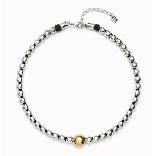 sterling silver plated metal alloy bead necklace with 18k gold plated central bead