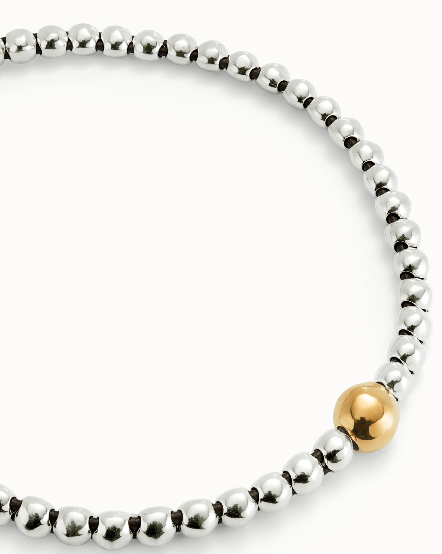 sterling silver plated metal alloy bead necklace with 18k gold plated central bead