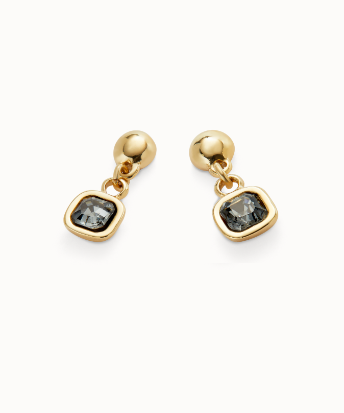 18k gold plated metal alloy earrings with black crystals