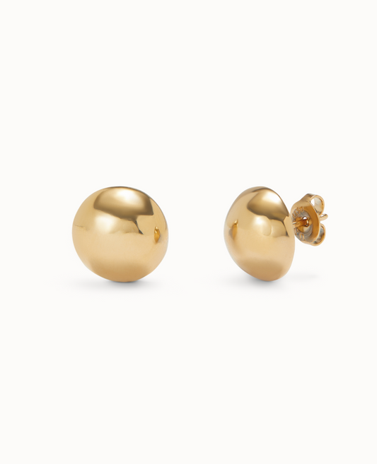 18k gold plated metal alloy earrings in the shape of a half ball