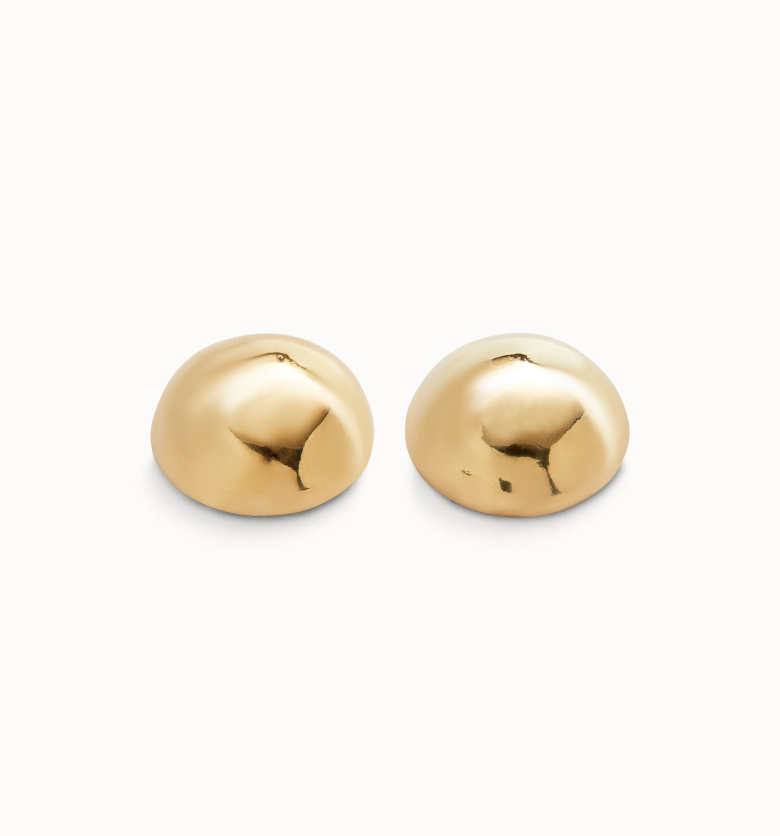 18k gold plated metal alloy earrings in the shape of a half ball