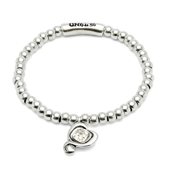 bracelet made of sterling silver plated metal alloy beads with crystal heart L