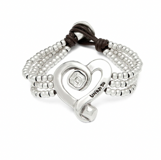 bead bracelet with heart in metal alloy plated in sterling silver with glass M