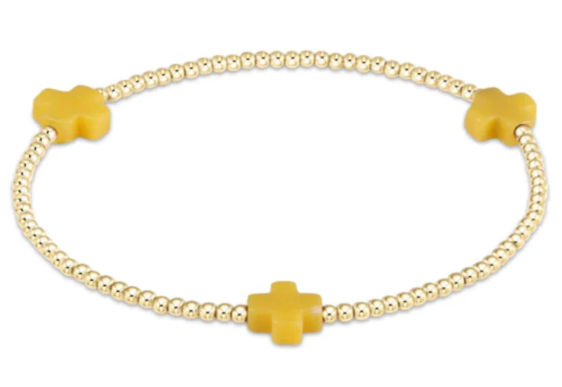 Signature Cross Gold Pattern 2mm Bead Bracelet - Canary