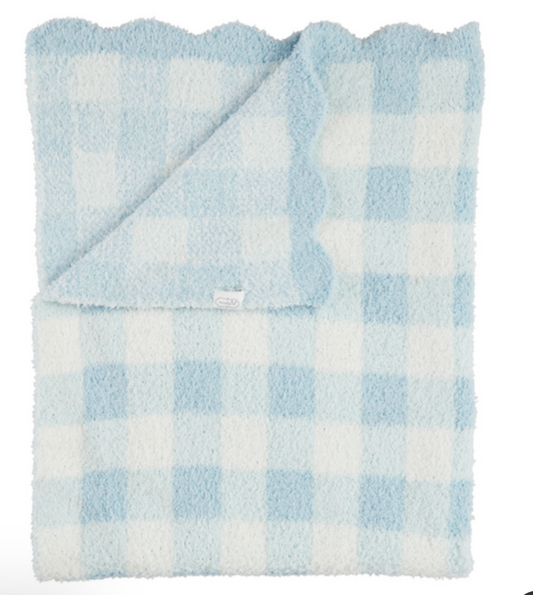 Blue Gingham Scallop Chenille Blanket