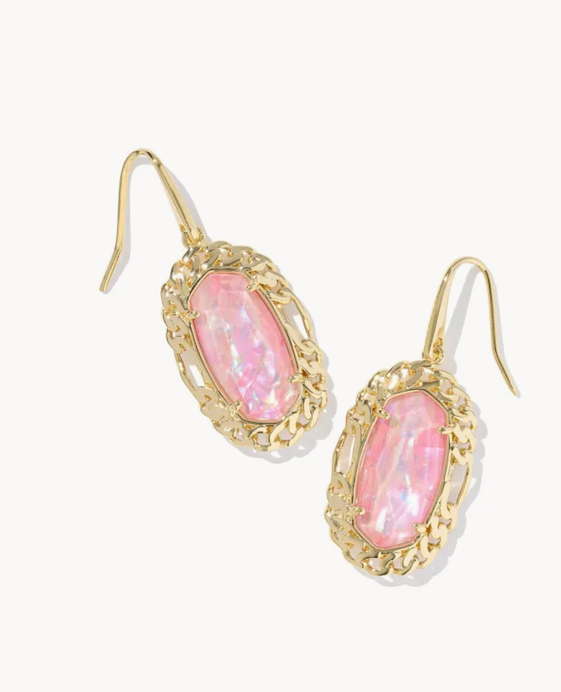 DANI FIGARO FRAME DROP EARRINGS GOLD PINK IRIDESCENT MOTHER OF PEARL