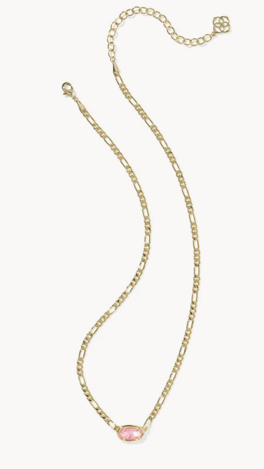 ELISA FIGARO CHAIN SHORT PENDANT NECKLACE GOLD PINK IRIDESCENT MOTHER OF PEARL