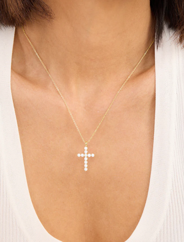 Oh She Fancy Small Cross Pendant GOLD-WHITE O/S