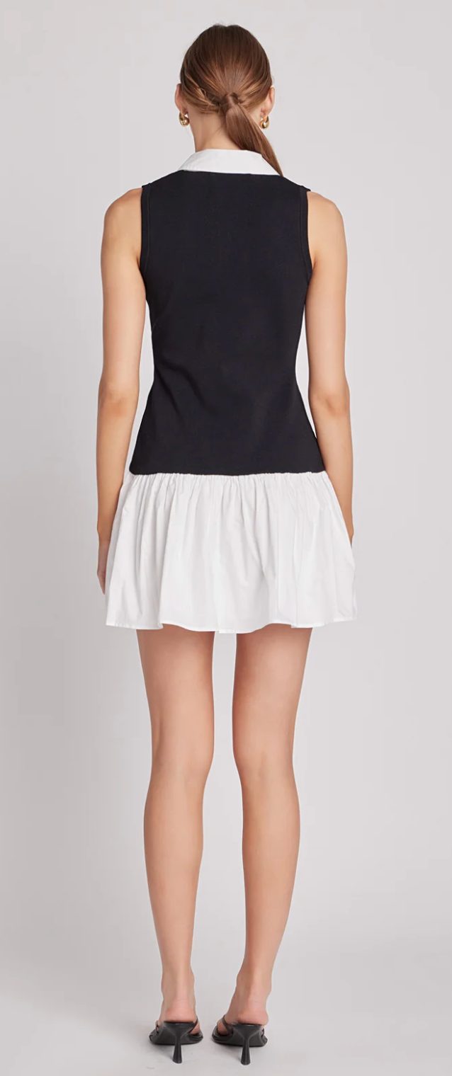 MIXED MEDIA COTTON POLO MINI DRESS