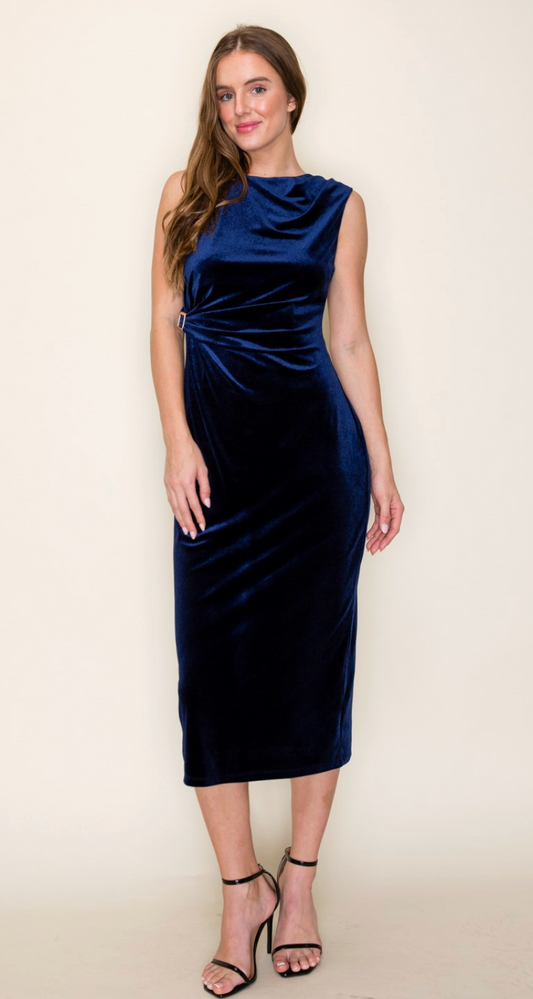 GOLD BUCKLE MIDI DRESS