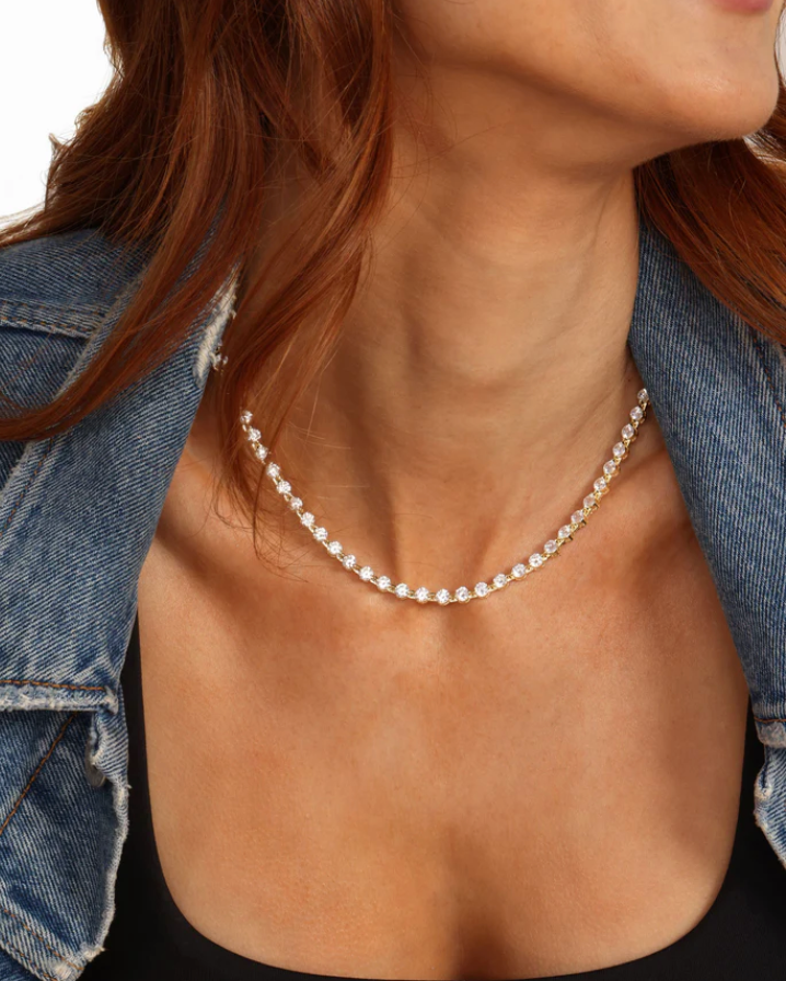 She's an Icon Tennis Necklace 16' GOLD-WHITE O/S