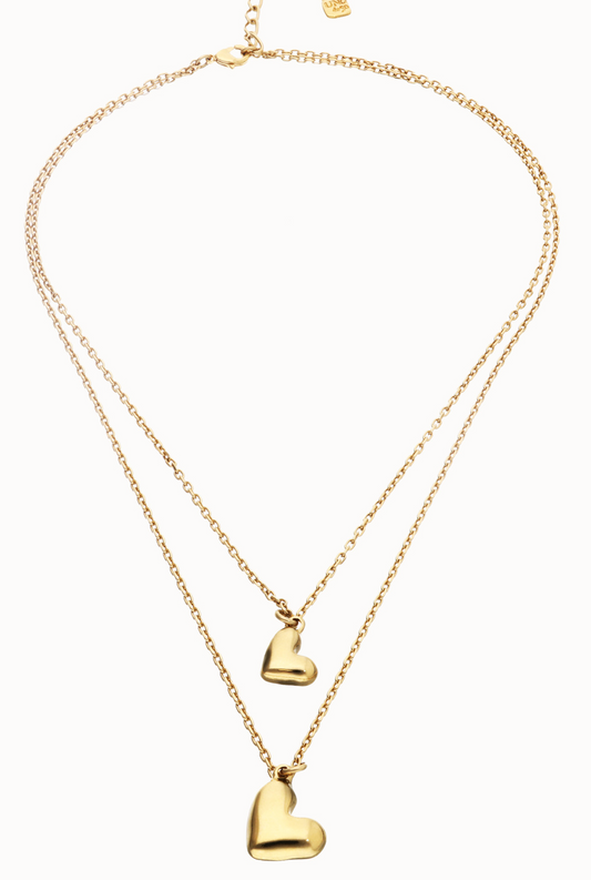 18k gold double plated necklace with two hearts
