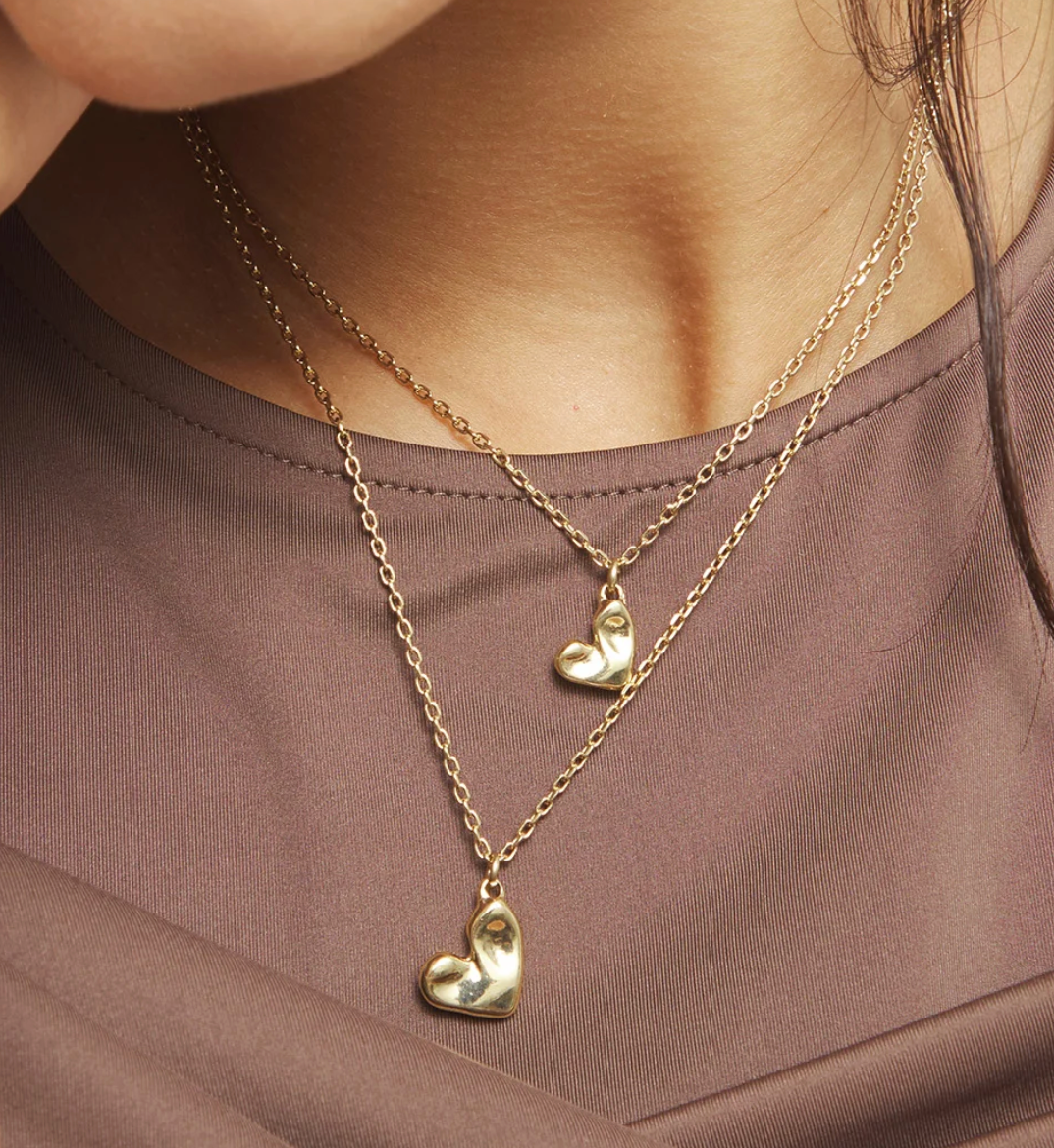 18k gold double plated necklace with two hearts
