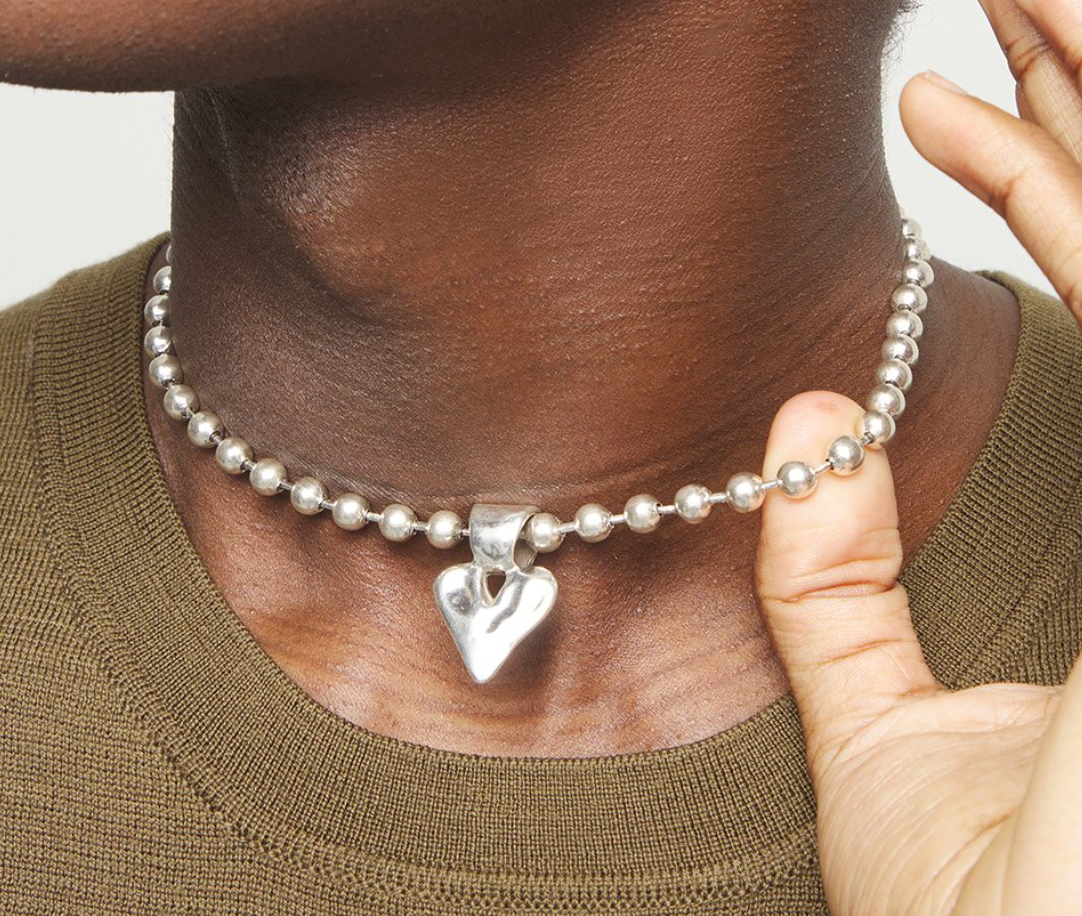 Sterling silver plated ball  necklace with heart detail