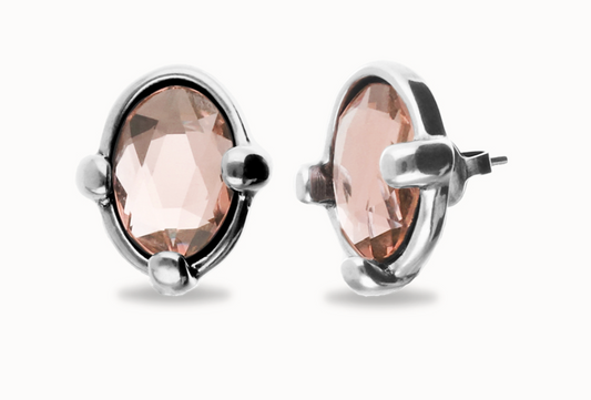 Sterling silver plated metal alloy earrings with pink faceted crystal