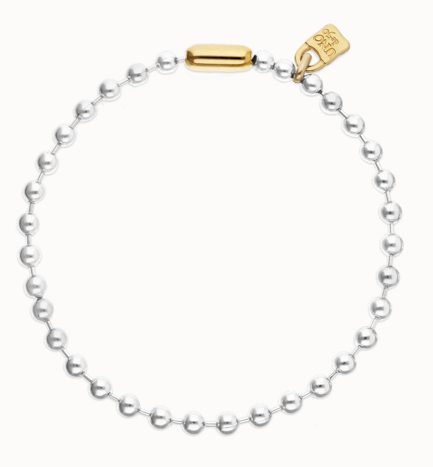 Sterling silver plated ball necklace with clasp and lock in gold