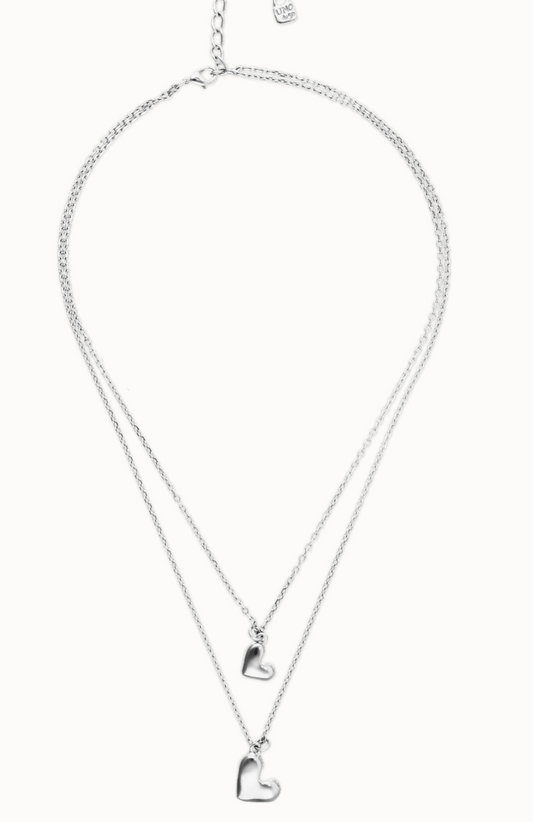 Sterling silver double plated necklace with two hearts