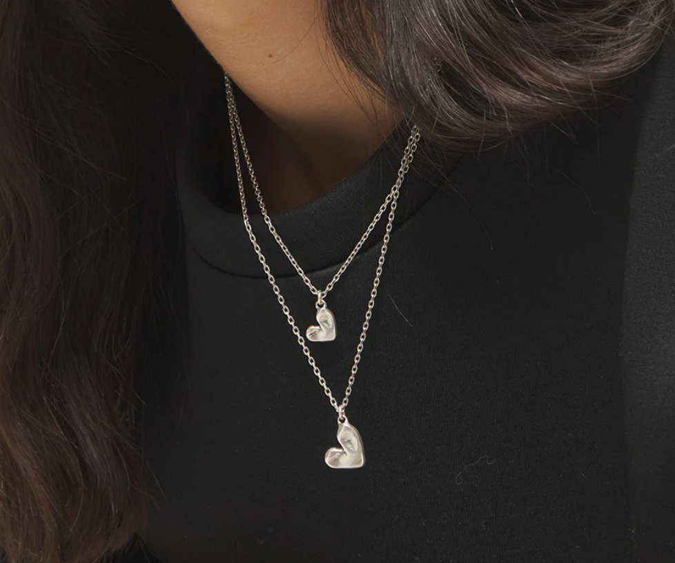 Sterling silver double plated necklace with two hearts