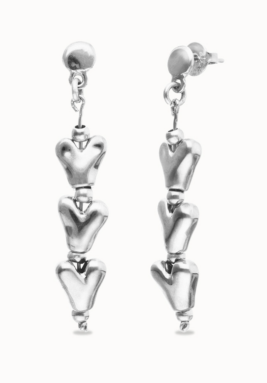 Sterling silver plated heart shaped long earrings