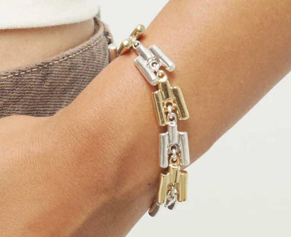 Half 18k gold half sterling silver alloy bracelet with links M