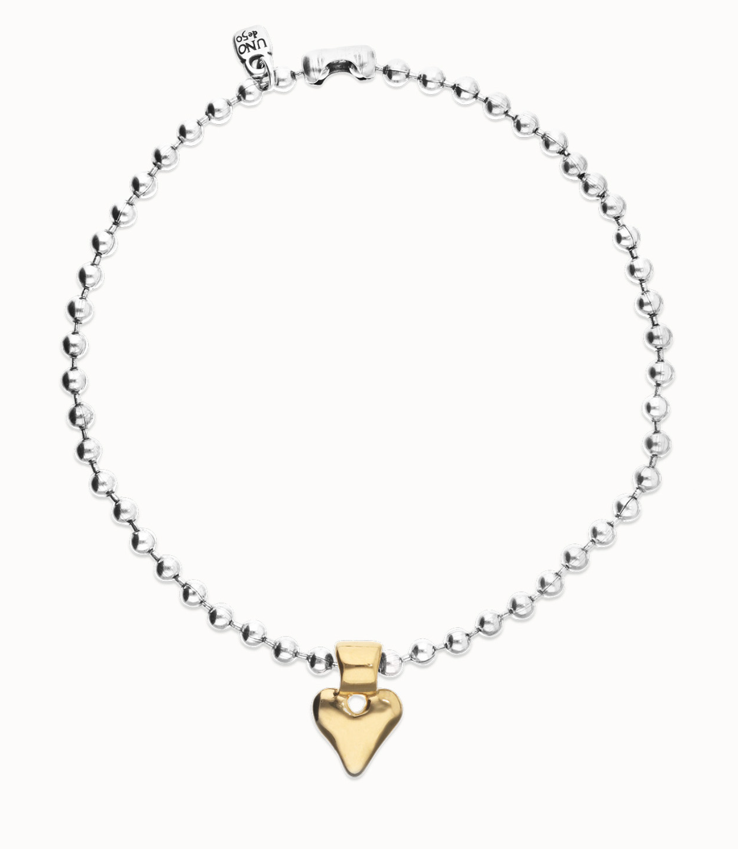 Sterling silver plated ball  necklace with 18k gold heart detail