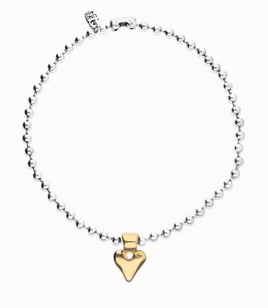 Sterling silver plated ball  necklace with 18k gold heart detail