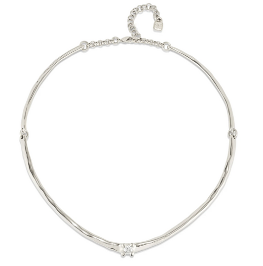 sterling silver plated metal alloy rigid necklace and white zircon
