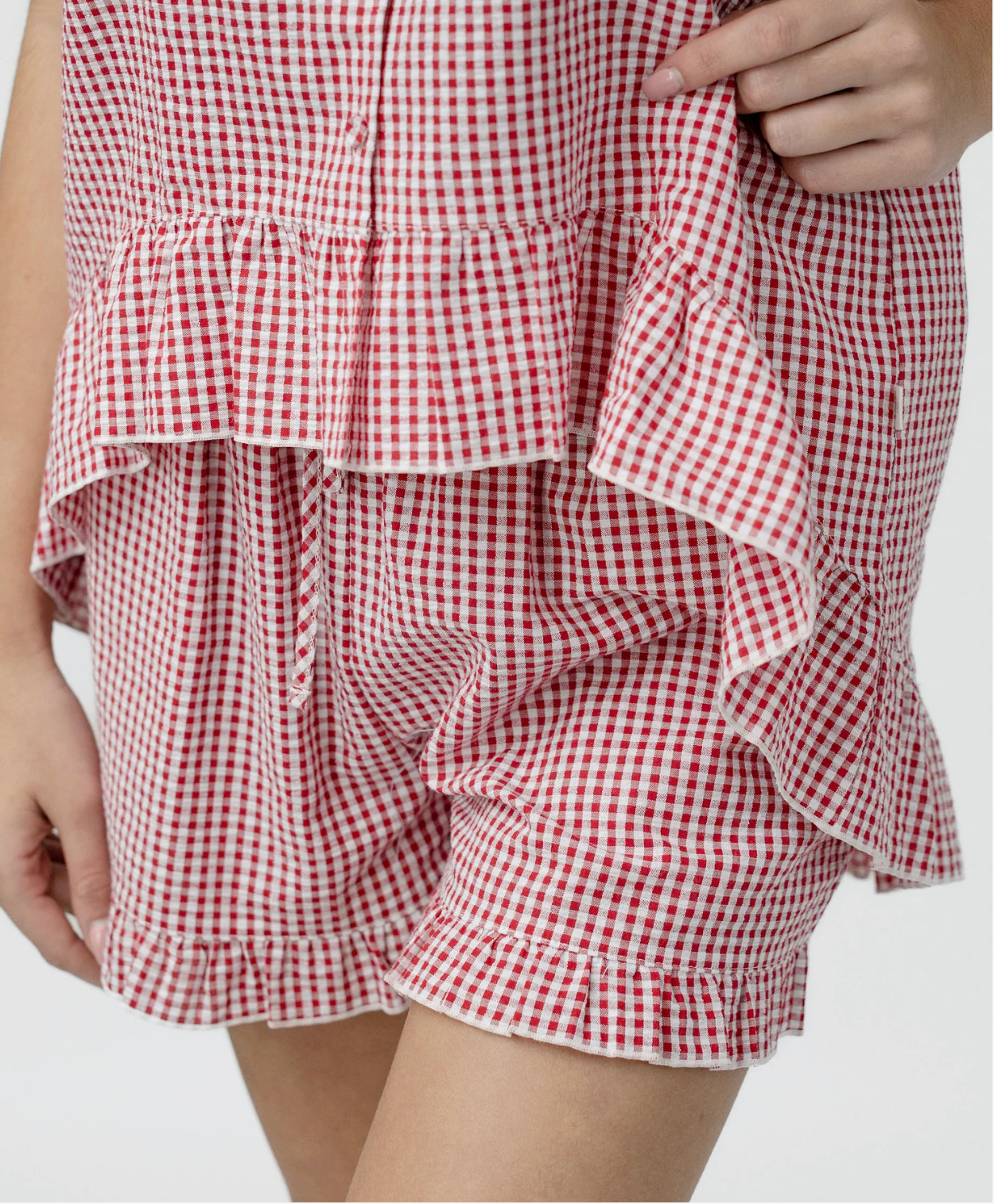 Red Gingham Hi-Lo Short Set