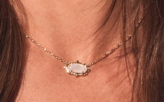 ELISA SCALLOP FRAME SHORT PENDANT NECKLACE GOLD NATURAL MOTHER OF PEARL