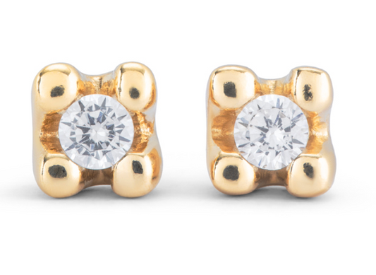 Sterling silver-plated 18K gold-plated earrings with white cubic zirconia
