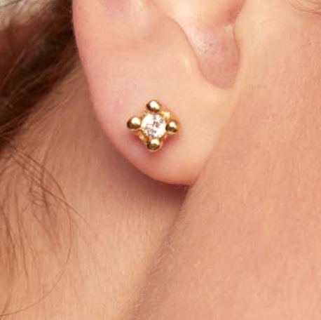 Sterling silver-plated 18K gold-plated earrings with white cubic zirconia