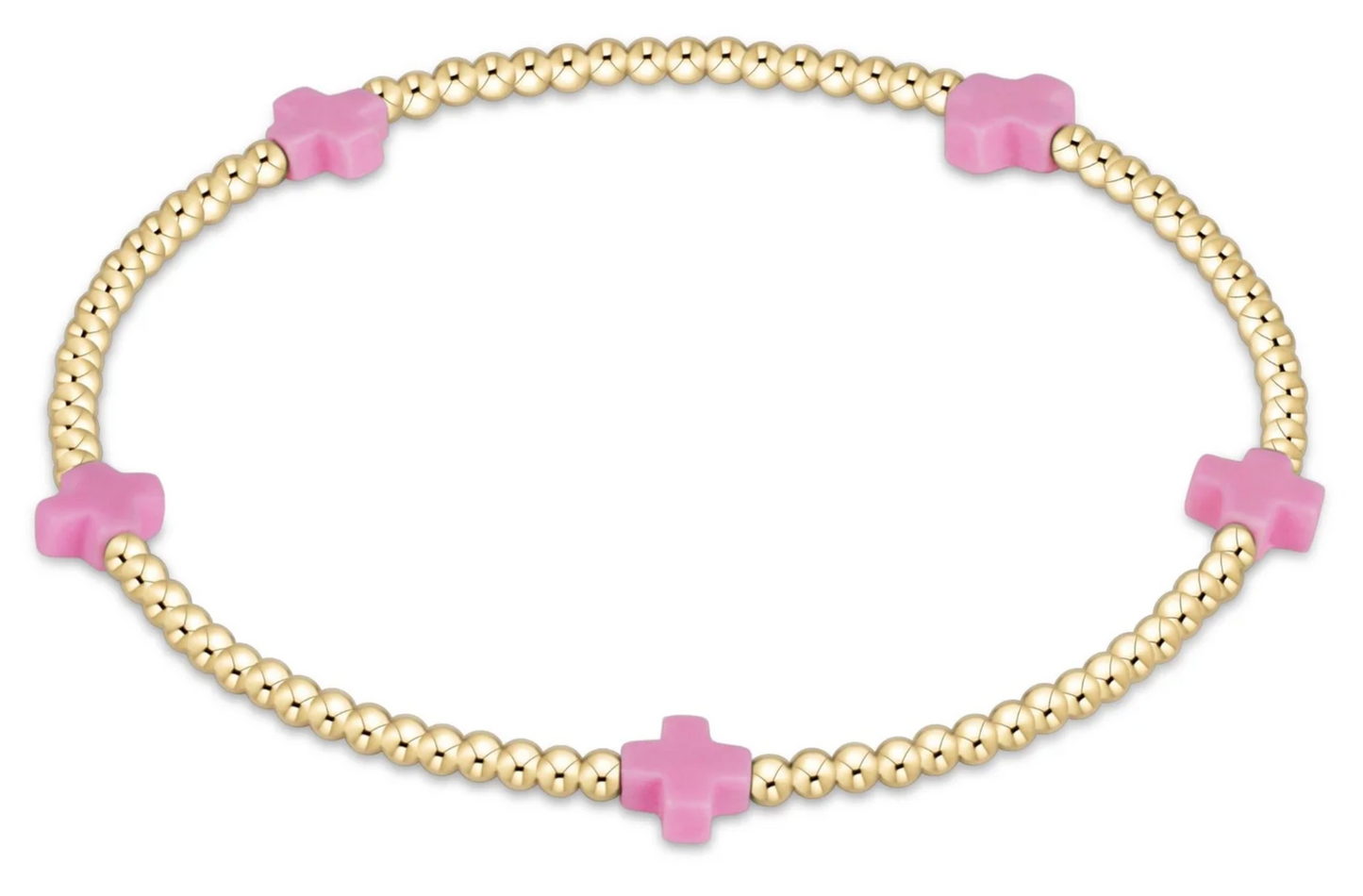 SIGNATURE CROSS SMALL GOLD PATTERN BEAD BRACELET - BRIGHT PINK