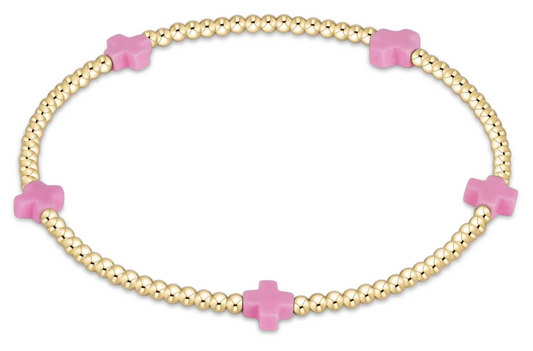 SIGNATURE CROSS SMALL GOLD PATTERN BEAD BRACELET - BRIGHT PINK