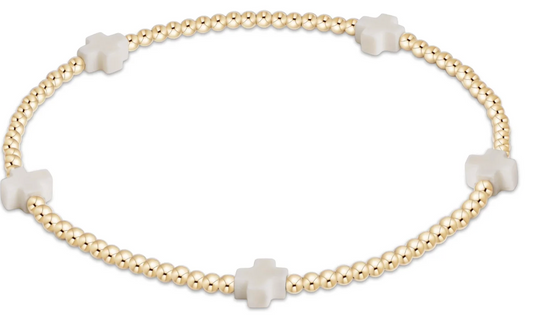 SIGNATURE CROSS SMALL GOLD PATTERN 2MM BEAD BRACELET - OFF-WHITE