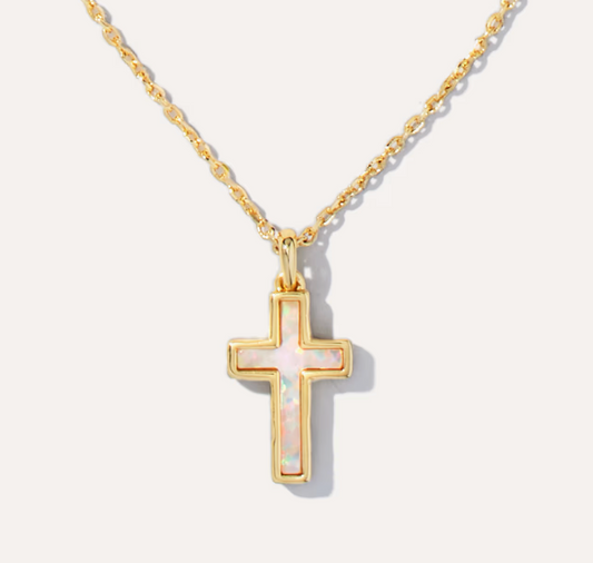 CROSS PND NCK GLD WHT OPAL
