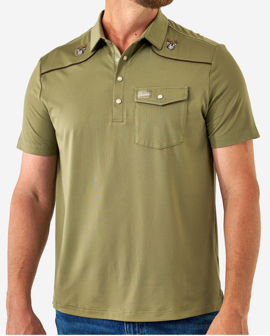 Pearl Snap Performance Polo - Whitetail Deer (Green)